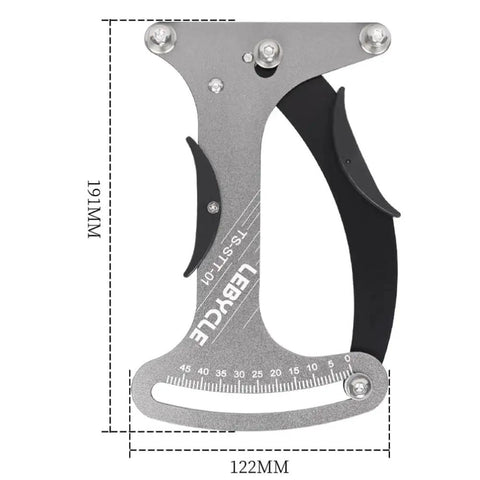 Premium Aluminum Alloy Bicycle Spoke Tension Meter Insanely Accurate Road Bike Wheel Building Tool Adjustable Tensiometer Gauge shown from above.