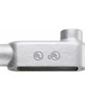 LB Style Conduit Outlet Body 1.5 Inch Hot Dip Galvanized Malleable Iron Built-In Rollers Form 5 showing smooth surface and threaded entry.