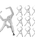 Six Inch Locking C Clamps Heavy Duty Welding Table Clamp Rotating Screw Grip Tough Carpentry Metal Auto Repair Knock Out Projects No Sweat Setup Workhorse Ten Pack displayed with shiny metal finish and adjustable grips.