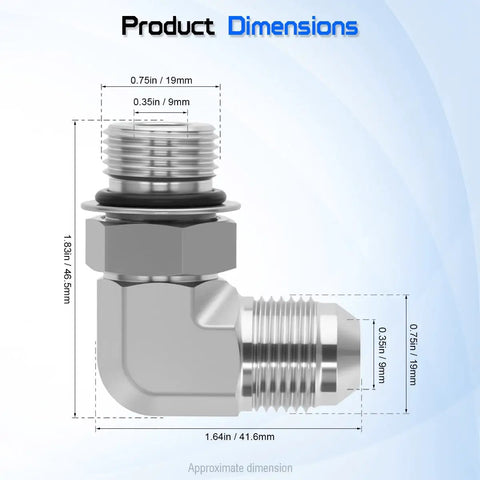 Half Inch JIC 37 Degree Flare to Half Inch SAE ORB 90 Degree Elbow Hydraulic Adapter Two Pack for High Pressure Systems SAE J514 J1926 Compatible Across Industrial Grade, silver metal