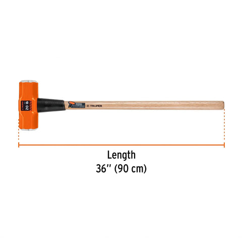 20 Pound Sledge Hammer With 36 Inch Hickory Handle Heavy Duty Forged Steel Head Induction Hardened And Tempered For Maximum Impact