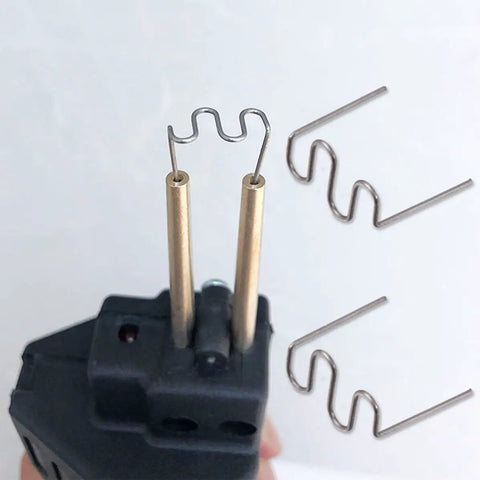 Top Pick 1000 Pcs Car Bumper Repair Rods Welding Wire Steel Silver Stapler Fix Kit For Plastic Abs Pvc Nylon Auto Body Work Super Easy Deal welding tool and rods close-up.