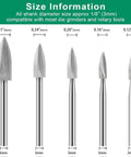 Five wood carving drill bits set with 1/8 inch shanks for wood engraving and carving (front view)