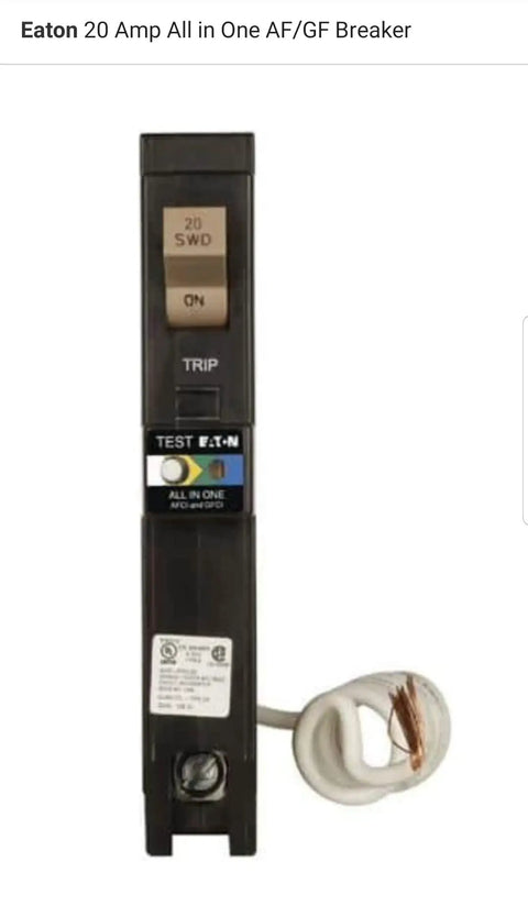 All In One 20 Amp Single Pole Circuit Breaker CHFN120A1CS Cutler Hammer CH Series Black front view