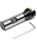 Oscarbide 3/4 in straight-shank indexable end mill, side view, 1 in dia, tin-coated, 2 inserts.