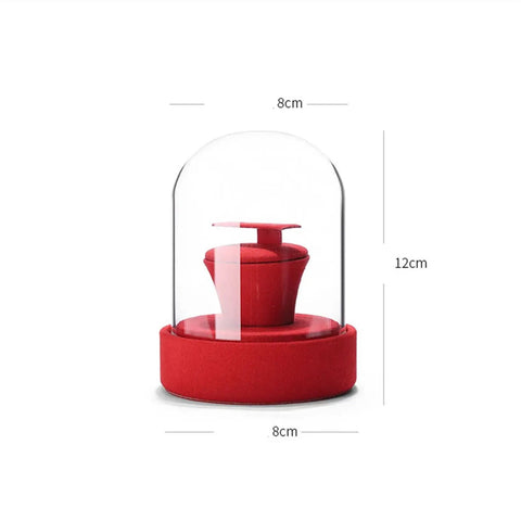 Sleek Velvet Earring Display Stand With Glass Lid Angled Jewelry Organizer, red holder showing dimensions, 8x12 cm