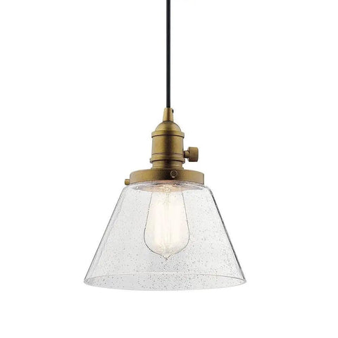 Avery Cone Mini Pendant In Olde Bronze With Clear Seeded Glass 8.75 Inch One Light for kitchen island or dining room.