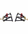Front view of a Front Suspension Shock Swing Arm Kit For ATV Quad Go Kart with 220mm Upper and Lower Steering Knuckle Spindle Replacement.
