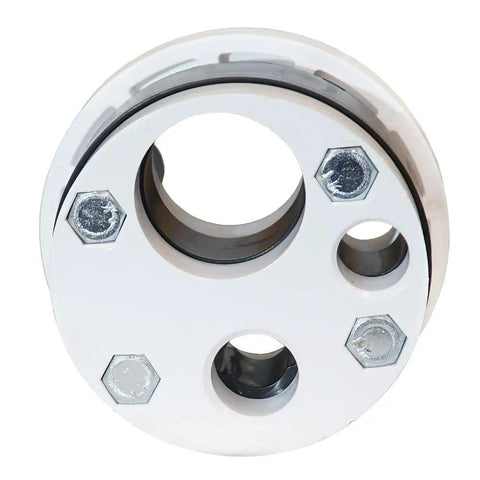 Top view of 4 Inch Well Seal Cap With Single Top Plate For One And One Quarter Inch Single Drop Pipe Fits 4 Inch Well Casing Built Tough With Heavy Duty PVC Construction For Submersible Or Jet Pumps Easy Install