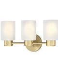 Three Light Wall Fixture In Champagne Brass Finish With Frosted Glass For Vanity Or Bath Mounts Up Or Down Transitional Modern Sconce