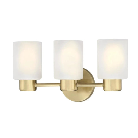 Three Light Wall Fixture In Champagne Brass Finish With Frosted Glass For Vanity Or Bath Mounts Up Or Down Transitional Modern Sconce