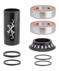 Mid Bottom Bracket For 22mm Spindle BMX Cranks, Press Fit Mid BB, 41mm Shell, Alloy 6061 T6, assembly parts displayed