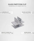 Aluminum Alloy Connector Clip For Glass Display Cabinets And Office Partitions Silver Finish Hardware For Seamless Shelf Assembly Secure Glass Panel To Frame Connections One Piece viewed from top angle