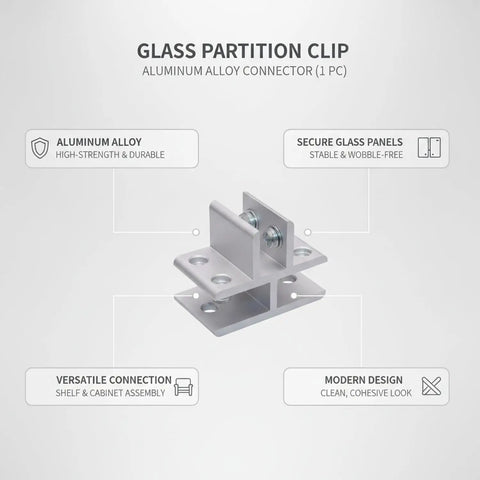 Beefy Aluminum Alloy Shelf Clip For Glass Partitions Heavy Duty Connector For Cabinets And Displays with silver finish details