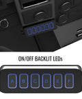 Universal Weatherproof Rocker Panel Switch Box with backlit on/off and momentary switches, aluminum housing, labeled A-F