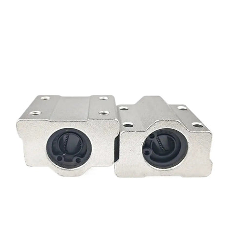 Pro Grade 2pcs SC10UU Linear Motion Ball Bearing Slide Block Bushing for Standard Shaft Sliders, silver metallic housing close-up.