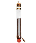 Wall Mounted Coffee Dispenser With Clear Glass Tube And Adjustable Wooden Lever for dry goods storage in gold canister.