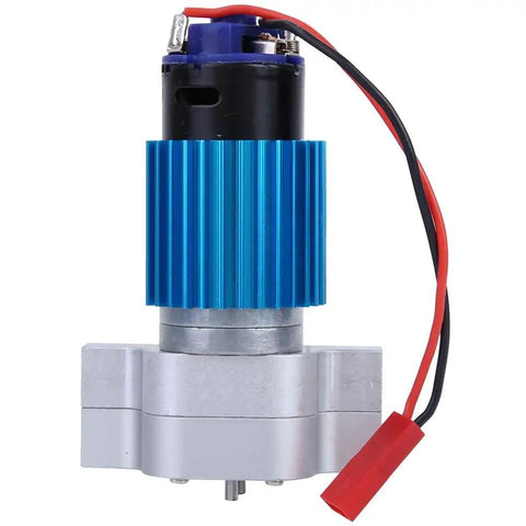 Front view of Beefy Speed Change Metal Gearbox With 370 Brush Motor For WPL C14 C24 B14 B24 B16 B36 RC Cars with anodized finish.
