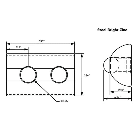 Steel Bright Zinc dimensions for Real Deal Steel Roll In T Nuts With Ball Springs For Aluminum Extrusion Frames Built Tough As A Nail Straight Up Heavy Duty 1/4 20 Fasteners.