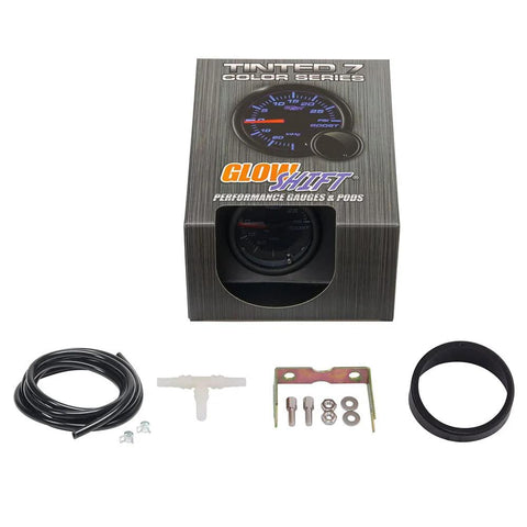 GlowShift 52mm tinted multi-color boost/vacuum gauge kit with hose, T-fitting and mounting hardware