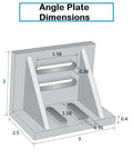Angle plate and matched block-set, front isometric view; gray metal base 3x2.5x2 in with two support legs.