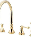 Boss Level Governor Double Handle Widespread Kitchen Faucet With Brass Sprayer Polished Brass Finish No Fuss Four Hole Install