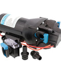 Beefy 12V Water Pressure Pump HD4, Self Priming Marine and RV Pump, Delivers 4 GPM at 40 PSI with accessories on white background
