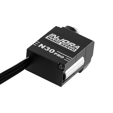 Close-up of Beefed Up High Torque N30 Pro Nano Servo With Saver for 1 By 30 Axial SCX30 showing aluminum case and cables