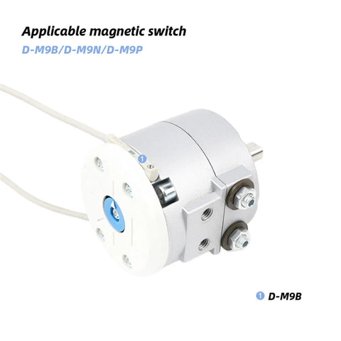 Beefed Up Swinging Rotary Actuator Air Cylinder showing D-M9B magnetic switch with silver body and connection points.