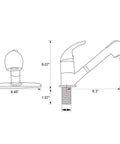 Diagram of Stainless Steel Brushed Nickel One Handle Pull Out Sprayer Bar Kitchen Faucet For Small Sinks With dimensions and details