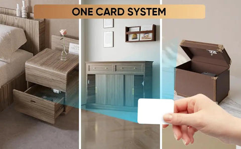 Invisible Bluetooth Cabinet Locks With RFID Card Access And No Drilling Install kid safe keyless drawer locks illustration.