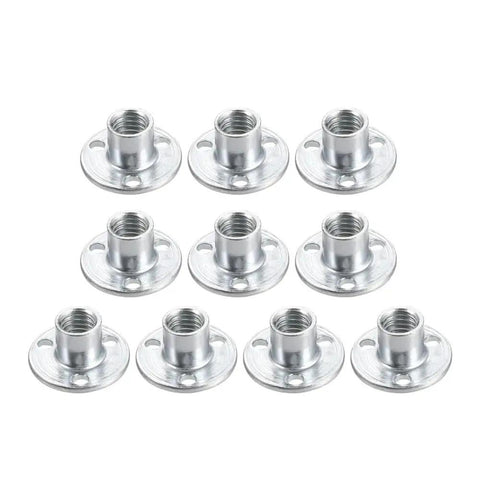 Beefy 10 Pack Female Thread Three Hole Tee Nut Plates With Round Flat Base Carbon Steel T Nuts Zinc Plated M8x22x2mm arranged