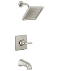 Geist 14 Series Square Bathtub And Shower Faucet Set In Brushed Nickel With Full Spray Shower Head And Handle Easy Install Valve Trim Kit