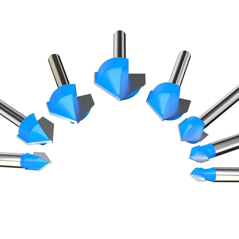 Must Have 8 Piece 90 Degree V Groove Router Bit Set With Solid Carbide Double Flute For CNC Engraving And Woodworking