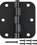 Matte Black Interior Door Hinges Set 3.5 Inch By 3.5 Inch With Five Eighth Radius Corners No Nonsense Heavy Duty Flat Iron Construction 270 Degree Swing Includes 36 Screws For Easy Install On Bedroom And Home Interior Doors