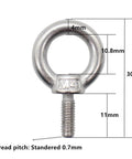 Ten Pack M4 Ring Eye Bolts, Heavy Duty 304 Stainless Steel, Shoulder Lifting, Male Thread, 0.7 Mm Pitch, 12 Mm Thread Size, Silver