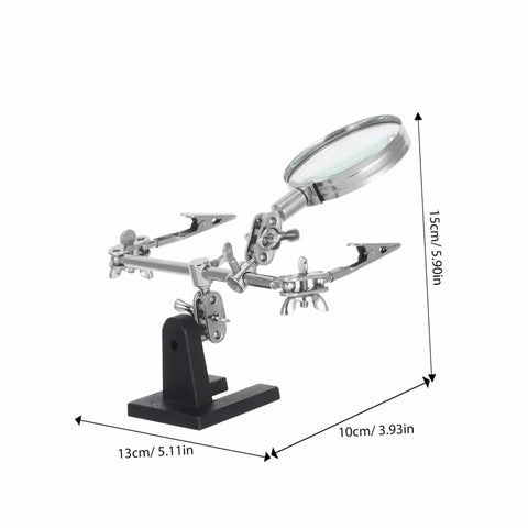 Pro Grade Repair Clip Magnifying Mirror And PCB Holder For Soldering Station with Helping Hands, 15cm height, adjustable clamps