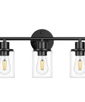 Three-Light Black Bathroom Wall Light With Clear Glass Shades, Modern Vanity Light Over Mirror, Farmhouse Style Sconce