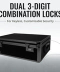 Lockable Dorm Storage Trunk With Combo Lock For Valuables, Heavy Duty Box With Metal Corners, Ideal For Cash, Docs, Passports, Meds, Laptop And Personal Items, Black On Black.