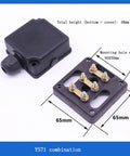 Front view: 2-piece junction box kit for motor/pump; dustproof, waterproof with mounting plate, 65mm holes, YS71