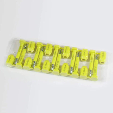 Heavy Duty Yellow Bolt Seals 50 Pack High Security ISO Tamper Proof Container Cargo Locks M8 Hex Head Grade 10.9 Alloy Steel in packaging.
