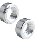 Pair Of 3/8 Inch NPT Aluminum Weld On Bung Fittings For Fuel Tanks Lightweight 6061 Alloy close-up view showing threaded openings.