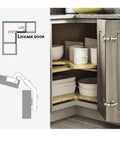 Top Shelf 135 Degree Corner Cabinet Hinges Soft Close Bi Fold Kit showing internal storage layout and linkage door design.