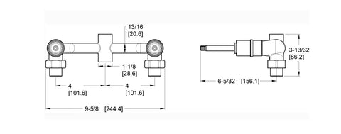 Diagram of 2-Handle Shower Rough-In Valve for Quick DIY Install No Fuss With Union Nuts Included Half Inch Inlets And IPS Outlets