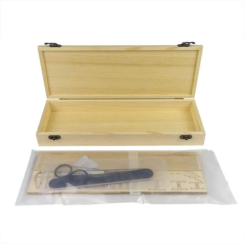 DIY Balsa Wood Airplane Kit For Adults Dope Laser Cut Bleriot Style Model Plane packaging and tools displayed