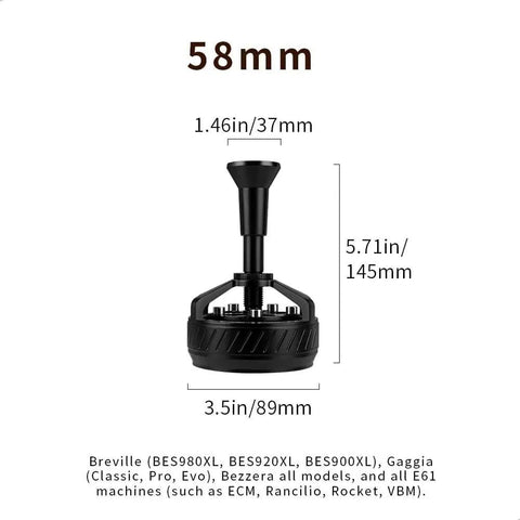 58mm Espresso Wdt Tool Dial Into Your Shot Game And Keep Grinding Strong With 14 Precision Needles shown with dimensions.