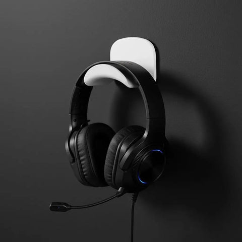 Kick Your Desk Game With 2 Adhesive Headphone Brackets, Stick On Wall Mounted Headset Hook Holder For Gaming Earphones, No Drill Required To Keep Your Setup Fresh And Clutter Free For The Whole Squad - black headset on white wall hook