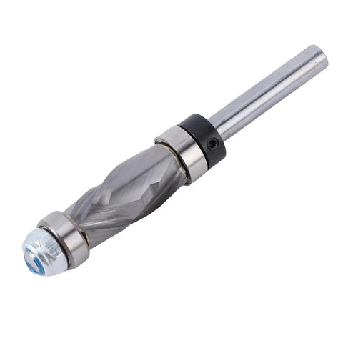 Premium Tungsten Steel Flush Trim Router Bit with Hardened Carbide Cutter For Durable Woodworking And Smooth Trim Jobs That Get The Job Done Right Without Breaking A Sweat., shown with 1/4" shank and dual bearings.