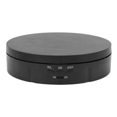 Top Tier Rotating Display Turntable with electric spin, USB power, and remote control for photo and video use.
