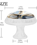 Set Of Four Blue And White Marble Texture Round Cabinet Knobs One Point Three Seven Inch Drawer Pulls For Kitchen Cabinets Dressers Closets Gotta Love This Fresh Vibe Clean Look No Fuss Install Total Home Glow Up, showing size dimensions of 1.37in round knobs.